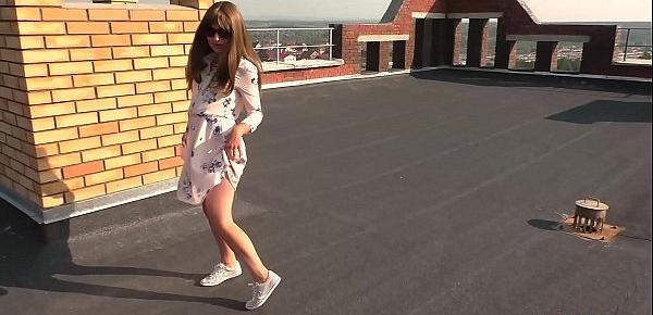  Sexy Student on the Roof Passionate Blowjob and Doggy Fuck - Outdoor